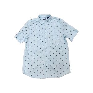 Chaps Men's Large Button Down Shirt Blue Pineapple Print 100% Cotton‎ Casual